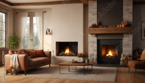 Wallpaper Mural Cozy living room with a warm fireplace on Thanksgiving , inviting, cozy, autumnal Torontodigital.ca