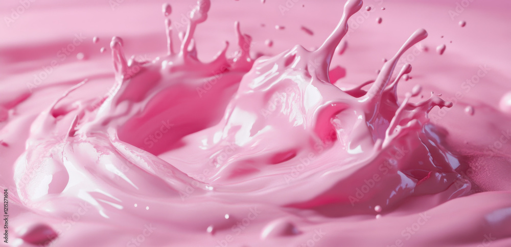 A lively splash of pink smoothie cream exhibits a dynamic burst of color and texture, creating an eye-catching spectacle that highlights the deliciousness of the drink. A lively splash of pink smoothie cream exhibits a dynamic burst of color and texture, creating an eye-catching spectacle that highlights the deliciousness of the drink.