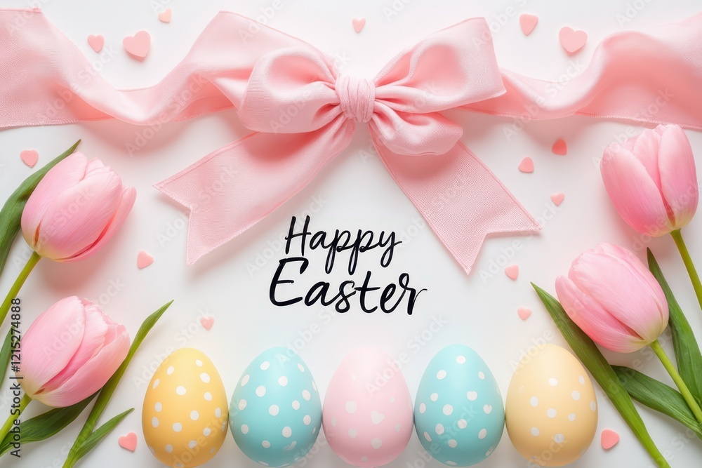 happy easter with flowers and eggs happy easter with flowers and eggs