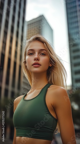 young blonde woman in a green workout outfit in a busy modern city Free Download young blonde woman in a green workout outfit in a busy modern city - GFXLoad