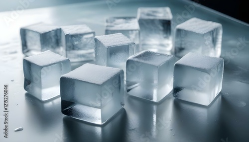 Ice cubes on the metallic background