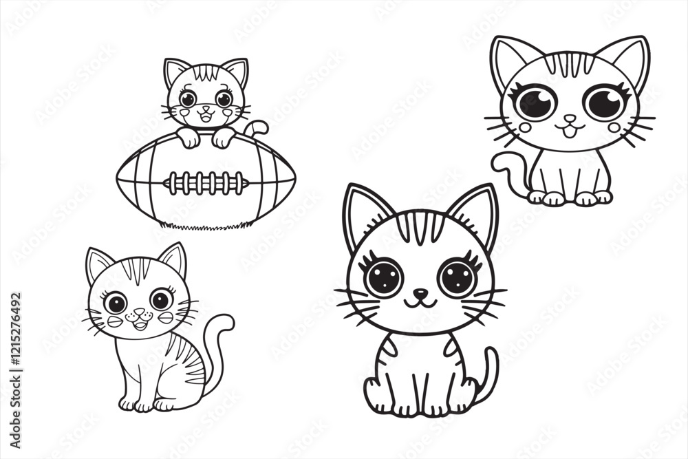 Fototapeta premium cute cat coloring page,smiling cat outline vector,Cat coloring book page illustration for kids