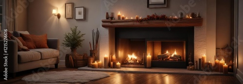 Wallpaper Mural Cozy living room with a crackling fireplace and cinnamon-scented candles, warm glow, autumnal elements Torontodigital.ca