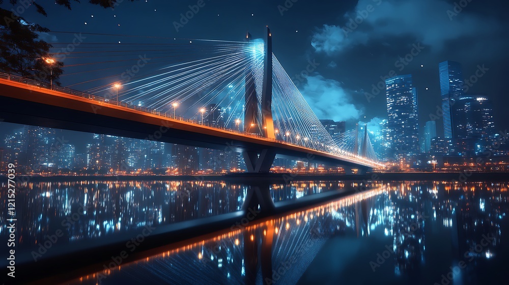 Naklejka premium skyline with city bridge and traffic below