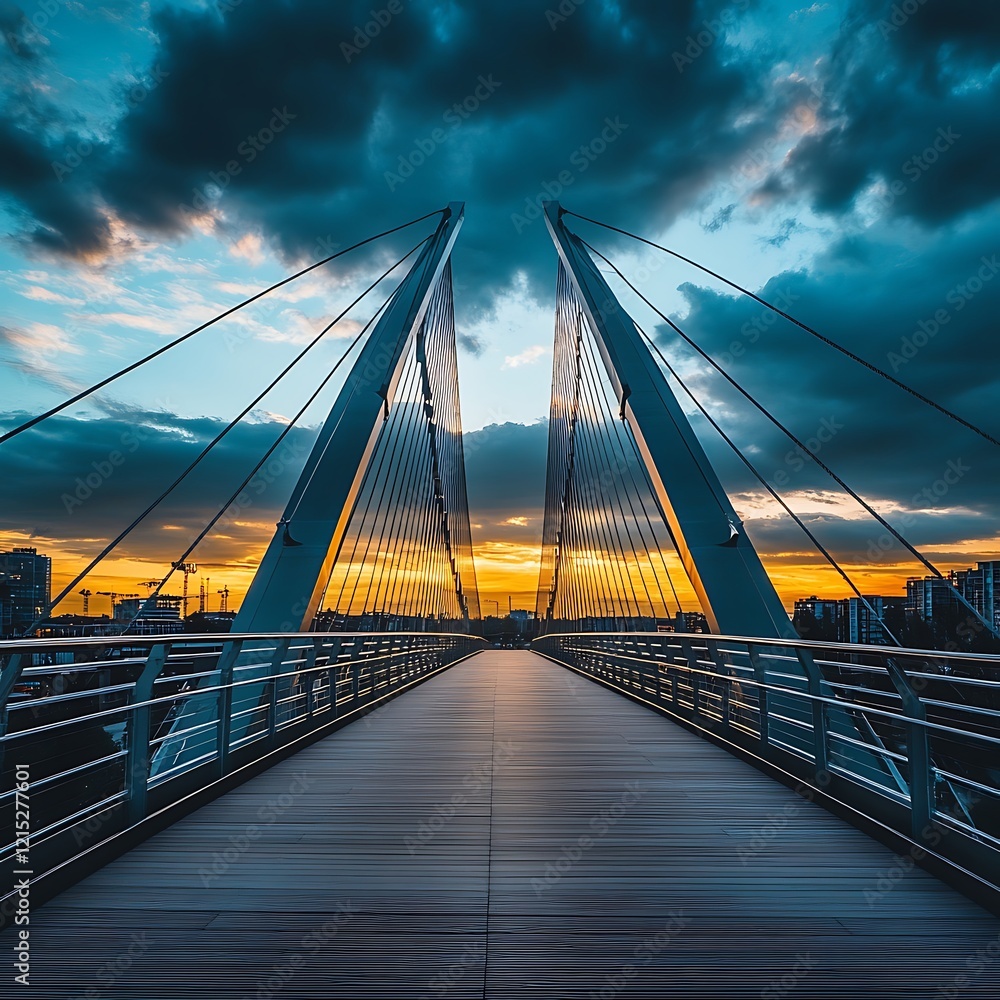 Obraz premium birds-eye view of bridge and skyline