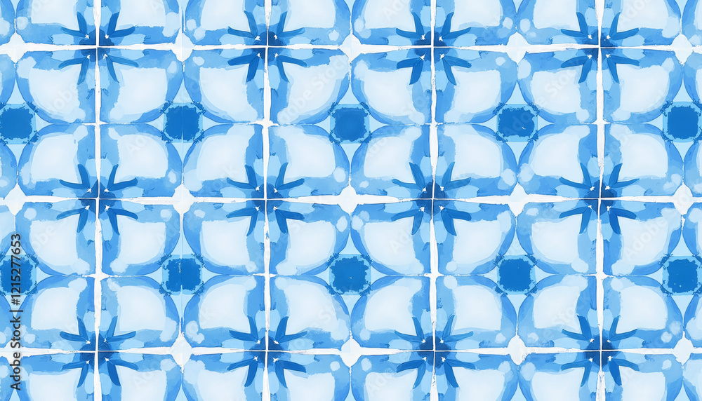 Fototapeta premium Blue and white abstract star pattern ceramic tiles