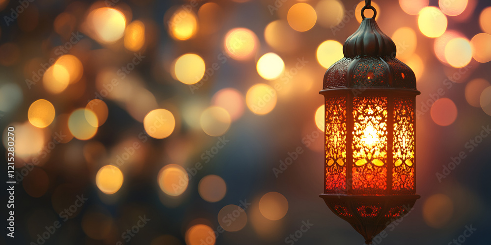 Fototapeta premium Bokeh Lights in Warm Hues for Ramadan