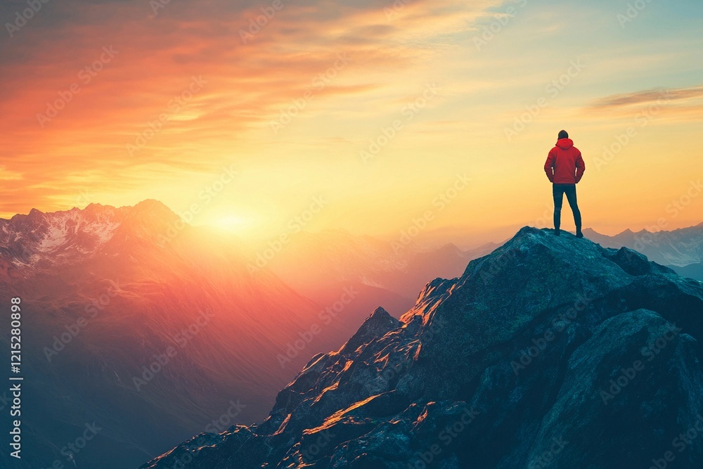 Majestic sunset view from the mountain peak inspiring adventure and tranquility Majestic sunset view from the mountain peak inspiring adventure and tranquility