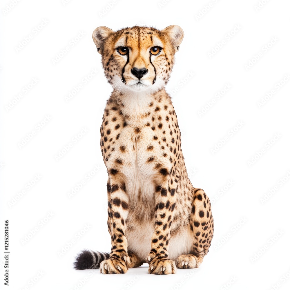 Majestic Cheetah Sitting, Isolated on White Background. Majestic Cheetah Sitting, Isolated on White Background.