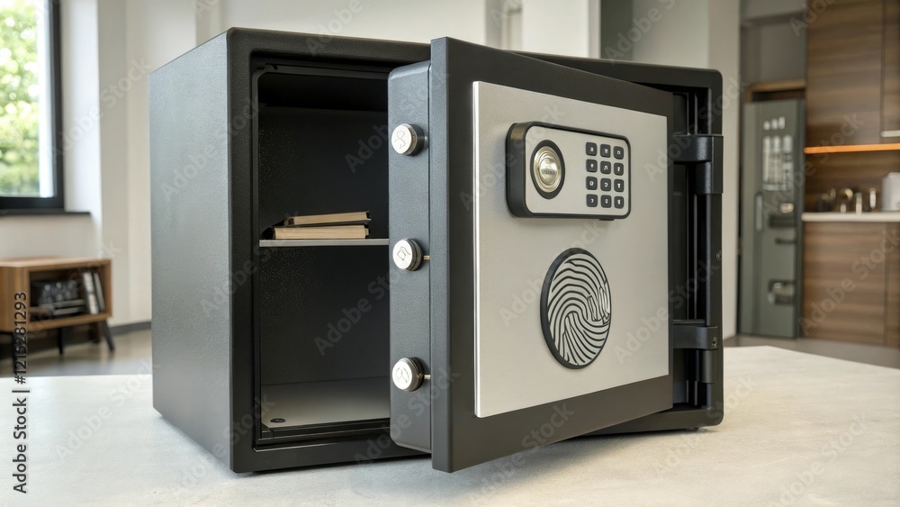 Digital code-protected safe with biometric fingerprint scanner, protection, code Digital code-protected safe with biometric fingerprint scanner, protection, code