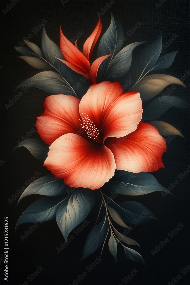 Obraz premium Elegant Red Hibiscus Flower Painting on Black Background