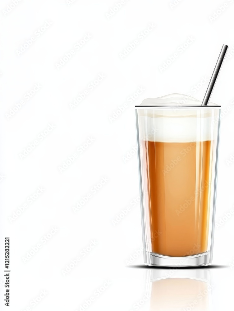 Refreshing Iced Latte Beverage - An iced latte with a layer of foam and a straw in a clear glass. Perfect for a hot day. Refreshing Iced Latte Beverage - An iced latte with a layer of foam and a straw in a clear glass. Perfect for a hot day.