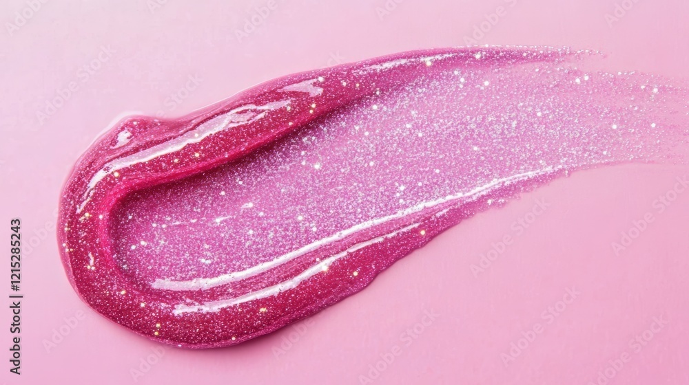 Fototapeta premium Pink Glitter Lip Gloss Swirl: Shimmery Cosmetic Texture