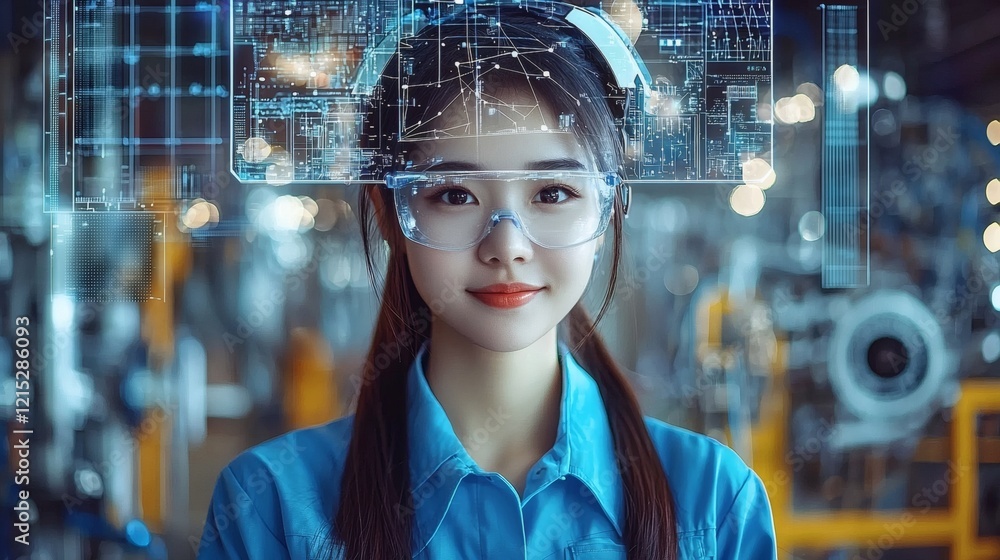 Naklejka premium Future of Industry: A Young Engineer Using Augmented Reality Technology