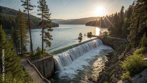 Majestic Natural Spilway Connecting Twin Lakes - Breathtaking Landscape Photography photo