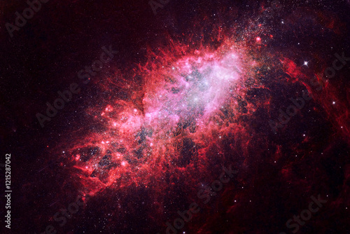 Fototapeta Naklejka Na Ścianę i Meble -  The cosmic nebula is red. Elements of this image were furnished by NASA