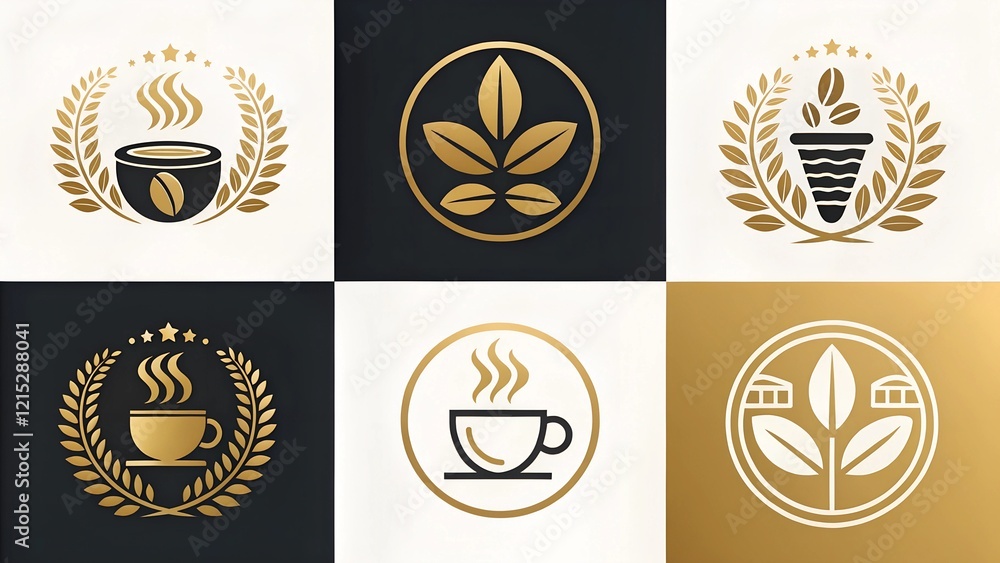 Set of coffee shop gold logo design collection with modern emblem shape Premium vector
Set of coffee shop gold logo design collection with modern emblem shape Premium vector