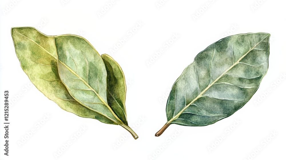 Watercolor Bay Leaves: A Botanical Study of Culinary Herbs Watercolor Bay Leaves: A Botanical Study of Culinary Herbs