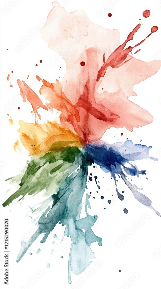 Fototapeta premium Vibrant abstract watercolor splash in red, orange, yellow, green, blue hues Color Therapy Month