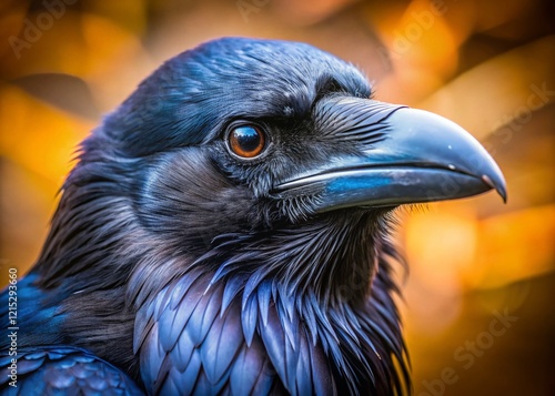 Majestic Raven: Close-Up View of a Black Bird with Detailed Feathers photo