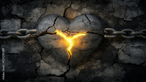 A Stone Heart, Chained and Broken: A Symbol of Pain and Restraint