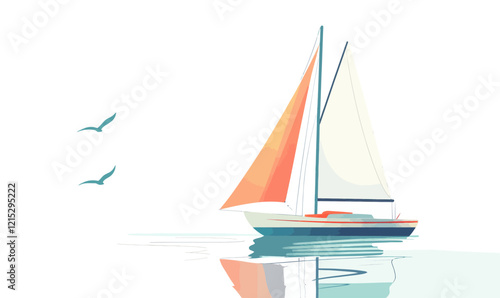 Minimalist Sailboat on Calm Waters - Flat Vector Illustration for Tranquil Themes