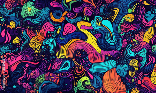 Vivid Dreamscape Abstract Colorful Doodle Art Seamless Vector Pattern Design