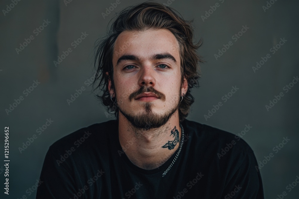 Fototapeta premium Portrait of a Young Man with Tattoos and a Confident Expression in Natural Light