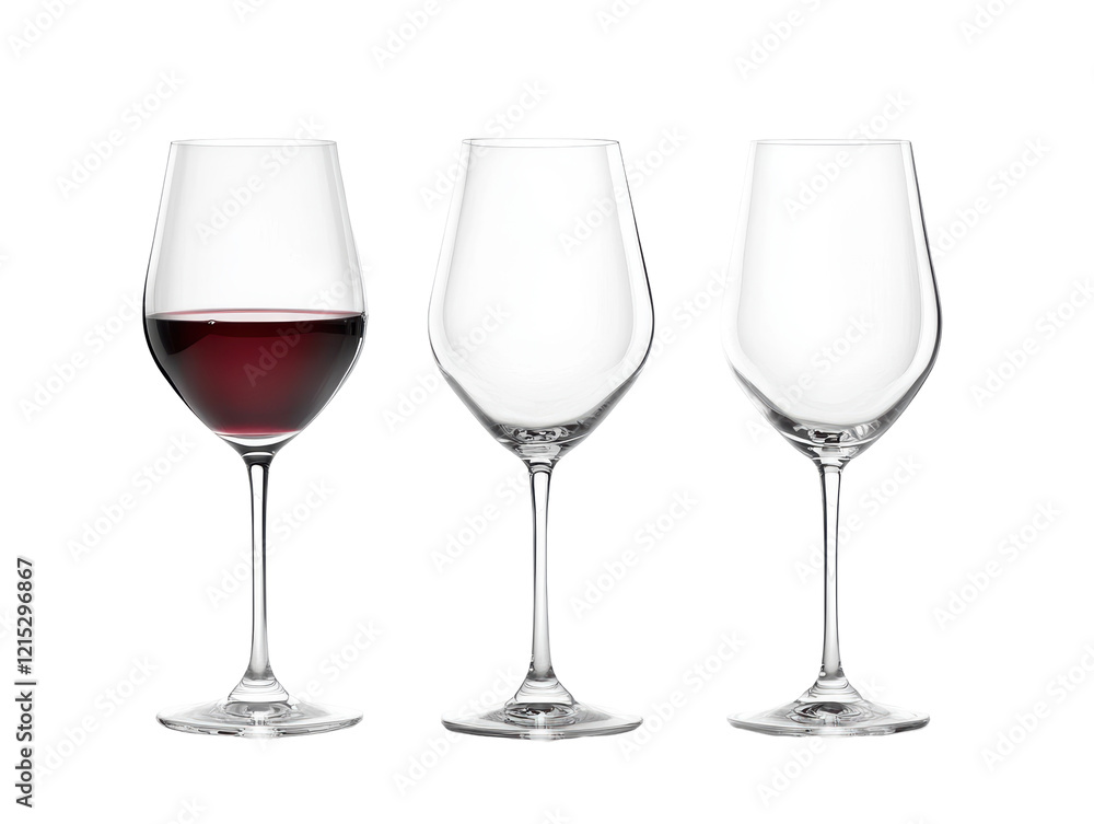 Isolated Wine Glasses with and without Red Wine Isolated Wine Glasses with and without Red Wine