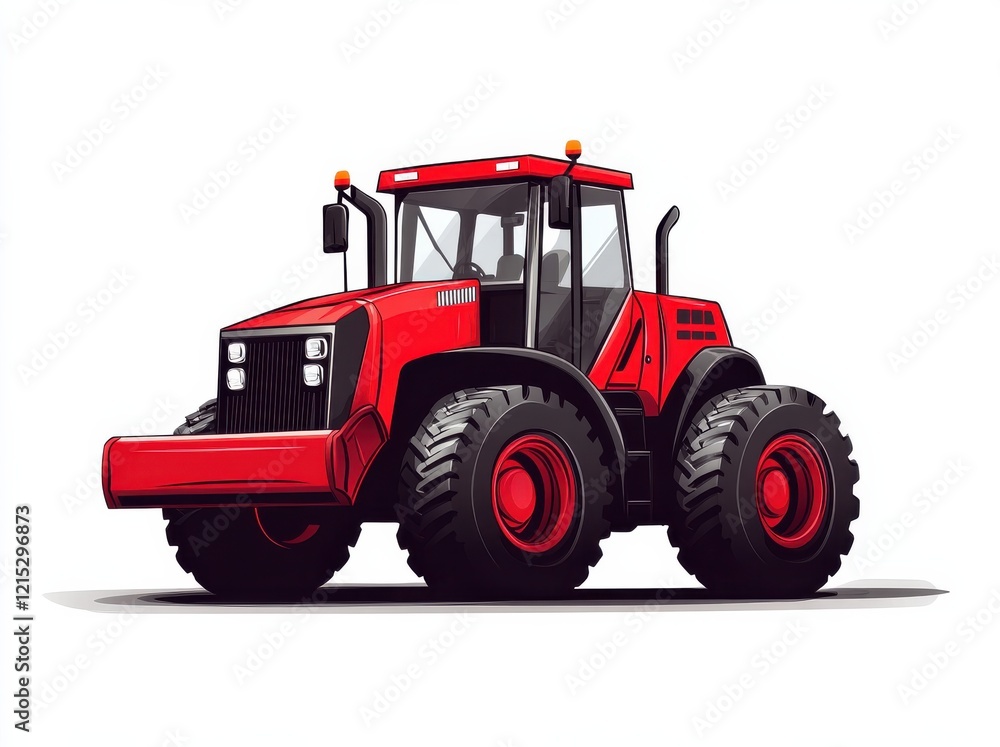 Illustration of a red tractor with rugged tires and modern design Illustration of a red tractor with rugged tires and modern design
