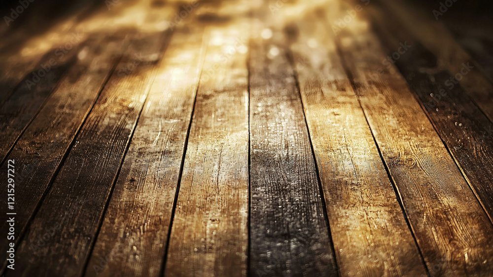 Rustic wooden floor illuminated by warm sunlight creating natural texture and cozy atmosphere Rustic wooden floor illuminated by warm sunlight creating natural texture and cozy atmosphere