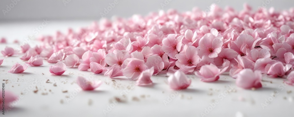 Obraz premium Delicate pink petals float gently on a serene white background, calm scenery , delicate petal