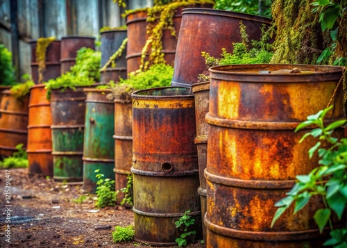 Wallpaper Mural Rusted Barrels in a Derelict Yard: Industrial Decay Stock Photo Torontodigital.ca