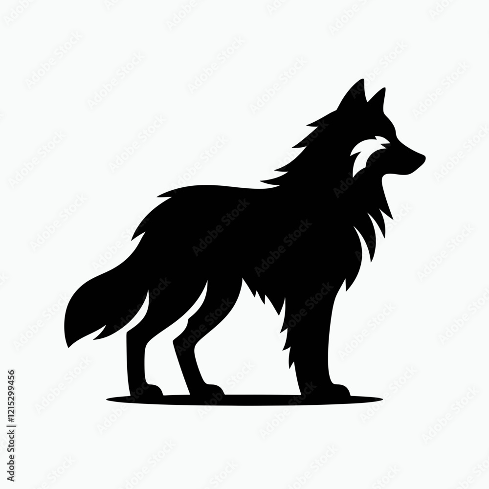 Fototapeta premium Wolf silhouette in black on a white background 