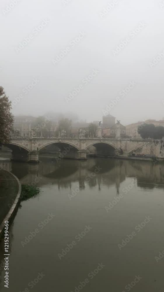river Tiber in the fog in Rome italy river Tiber in the fog in Rome italy