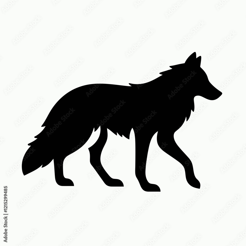 Fototapeta premium Wolf silhouette in black on a white background 
