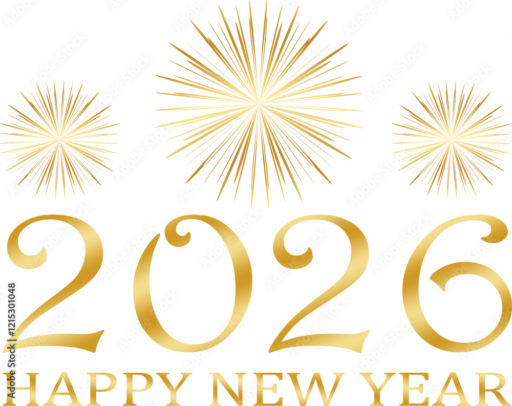 happy new year 2026 - golden design, golden fireworks ver 6