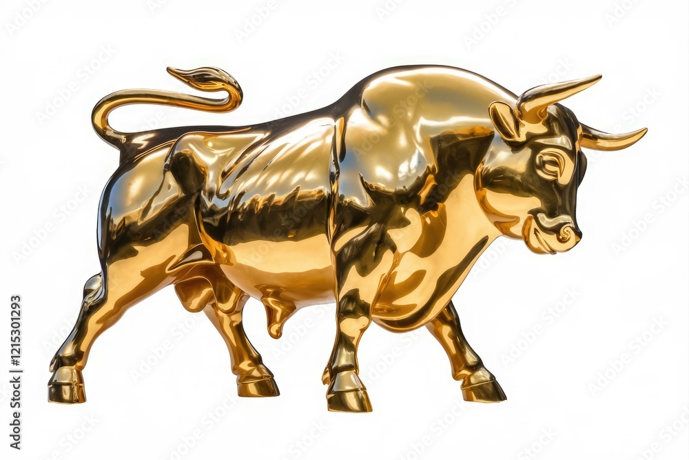A golden bull statue, symbol of wealth, power, and prosperity, stands majestically. A golden bull statue, symbol of wealth, power, and prosperity, stands majestically.