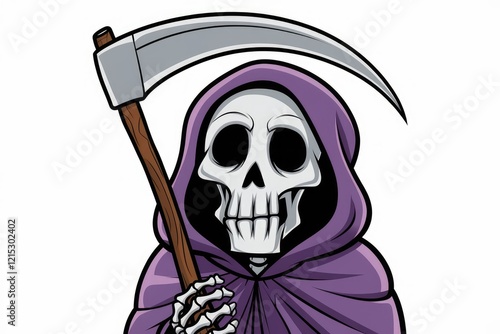 Grim reaper cartoon illustration with a scythe, spooky and Halloween themed. photo