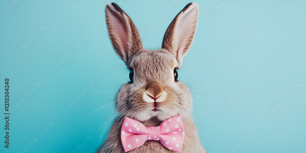 Obraz premium Fluffy Rabbit with an Easter Bowtie for Spring Celebration