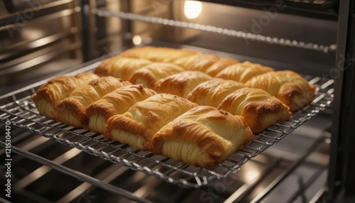 Freshly baked cornetti on a wire rack in the oven, wire rack, baking, cornetto photo