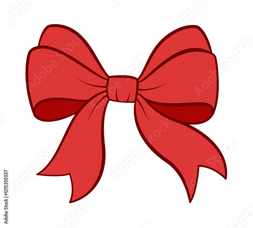 Red Bow doodle style. Hand drawn Trendy flat style cartoon isolated gift ribbon icon, elegant bow for web graphic design, poster, Valentine Day greeting card or gift boxes. Vector illustration
