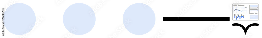 Three blue circular nodes connected by a black line to a data analysis chart represented by graphs and bars. Ideal for business workflow, data analysis, process illustration, project planning Three blue circular nodes connected by a black line to a data analysis chart represented by graphs and bars. Ideal for business workflow, data analysis, process illustration, project planning