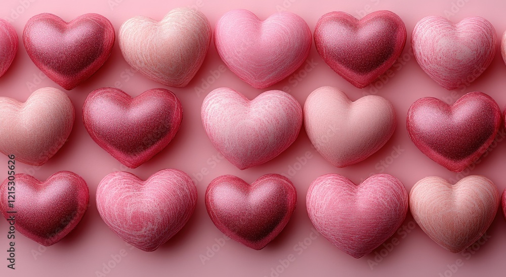 Fototapeta premium Romantic Pink and Red Heart Decorations on Pink Background Valentine s Day Concept