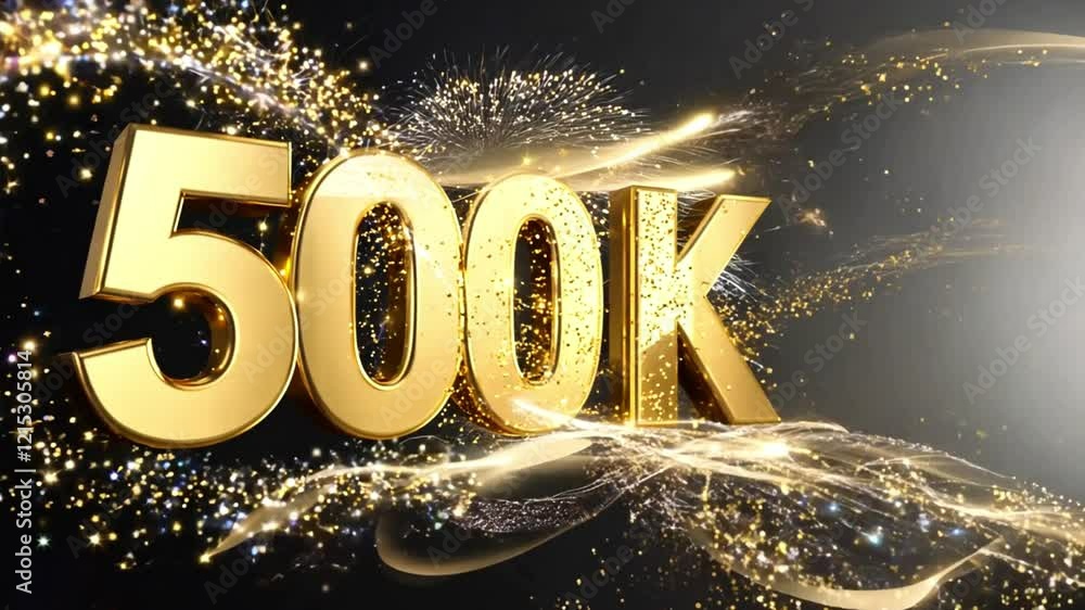 500k animation golden milestone on black background. 500K followers ...
