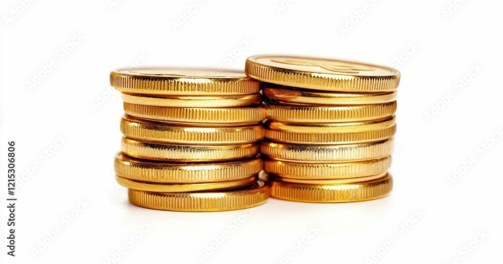 Stacks of Shiny Gold Coins Isolated on White Stacks of Shiny Gold Coins Isolated on White
