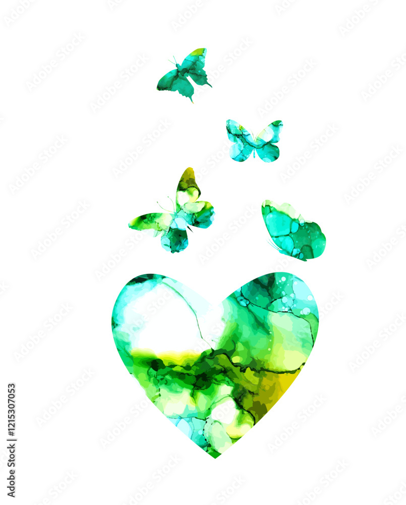 Hearts and butterflies in watercolor. With love, Happy Valentine's Day. hand drawing. Not AI. Vector illustration Hearts and butterflies in watercolor. With love, Happy Valentine's Day. hand drawing. Not AI. Vector illustration