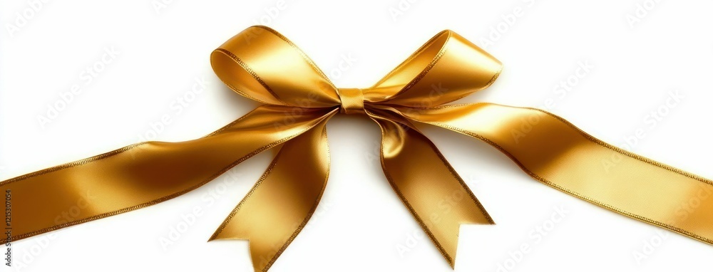 Golden Satin Ribbon with Bow Isolated on White Golden Satin Ribbon with Bow Isolated on White
