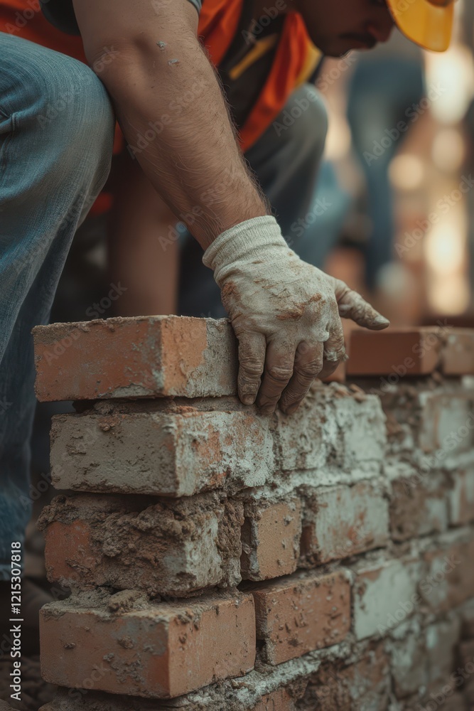 a construction worker is building bricks a construction worker is building bricks