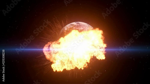 Planet earth exploding in a powerful fireball, a montage